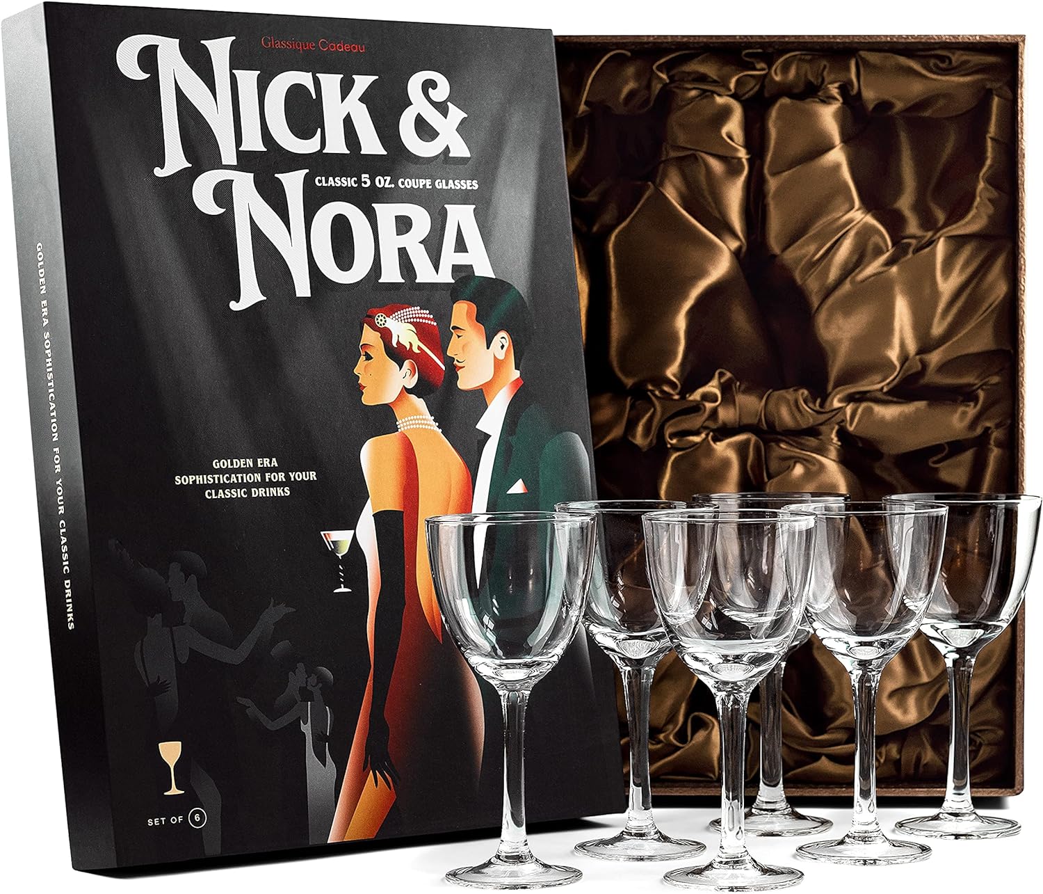  Crystal 5 oz Retro Nick and Nora Coupe Glasses - Set of 6 