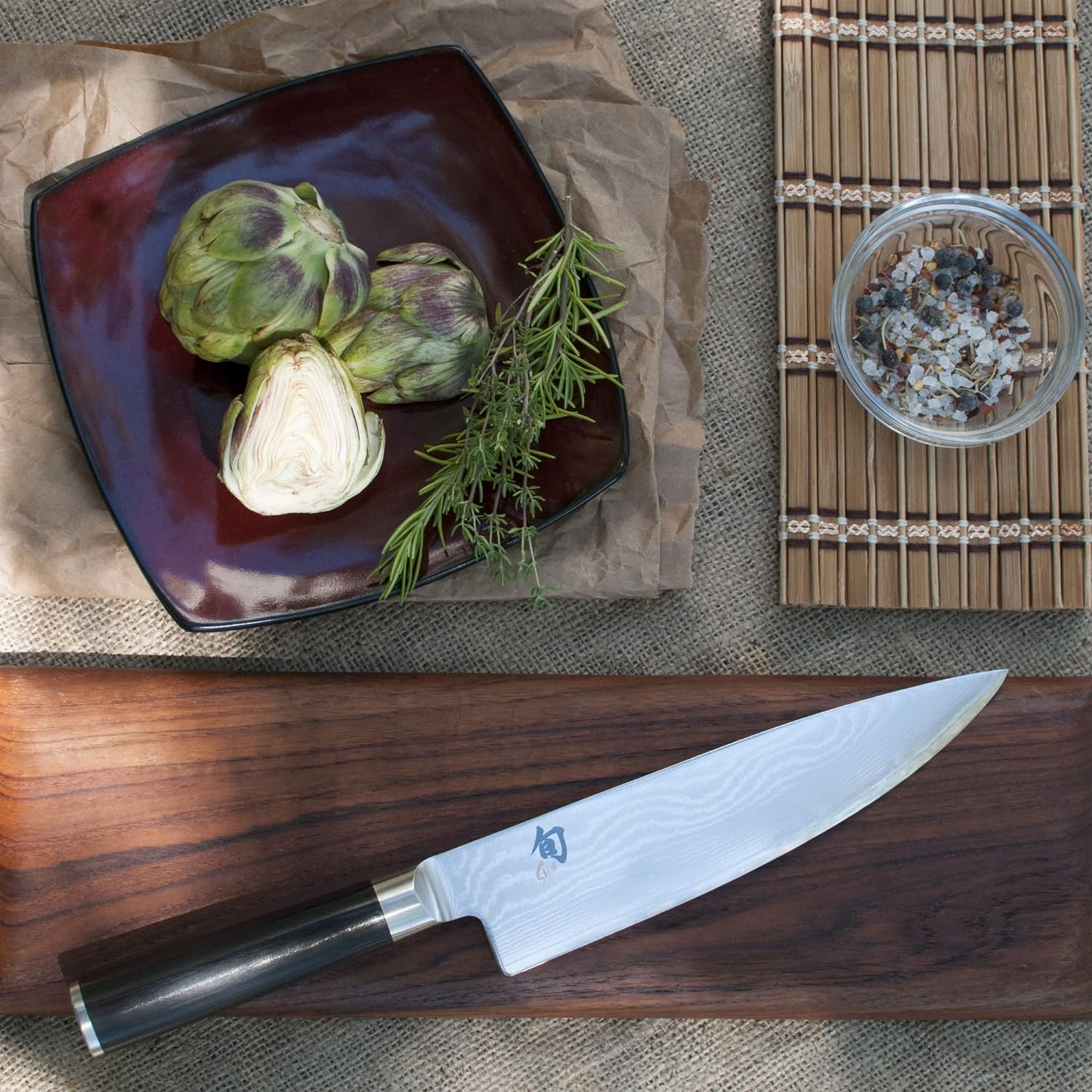 2. Shun Classic 8-Inch Chef's Damascus Knife With PakkaWood Handle