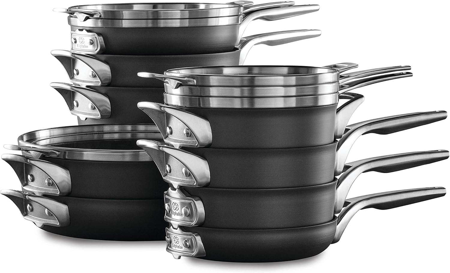 Calphalon Premier Space Saving Pots and Pans Set, 15 Piece Cookware Set, Nonstick