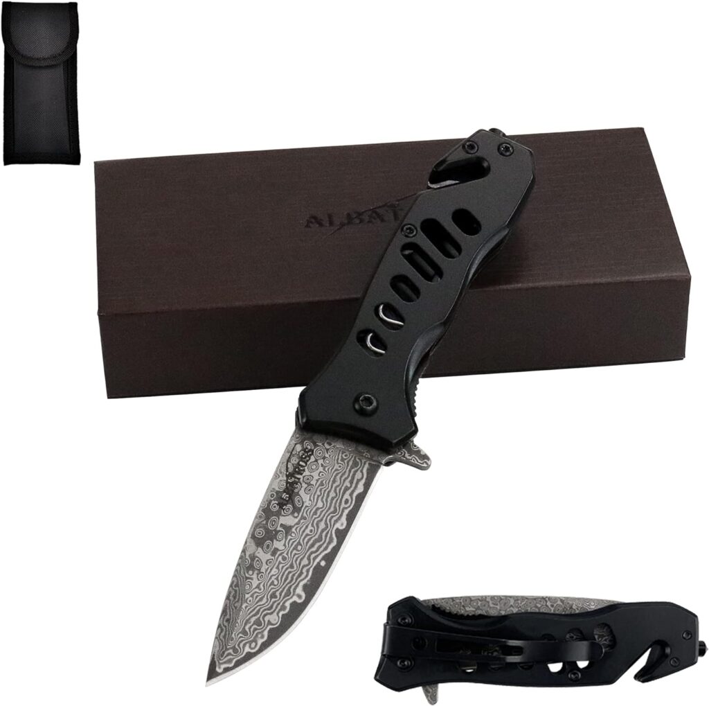 ALBATROSS EDC Cool Tactical Folding Pocket Knife with Modern Damascus Steel Blade