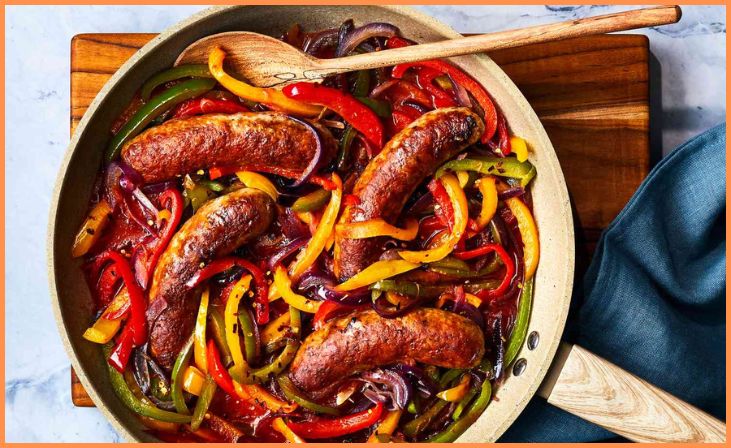 Grilled Sausages with Onions and Peppers